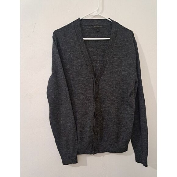 Banana Republic Mens Medium Charcoal Gray EVERYDAY CARDIGAN Sweater 100% Cotton - Picture 2 of 9